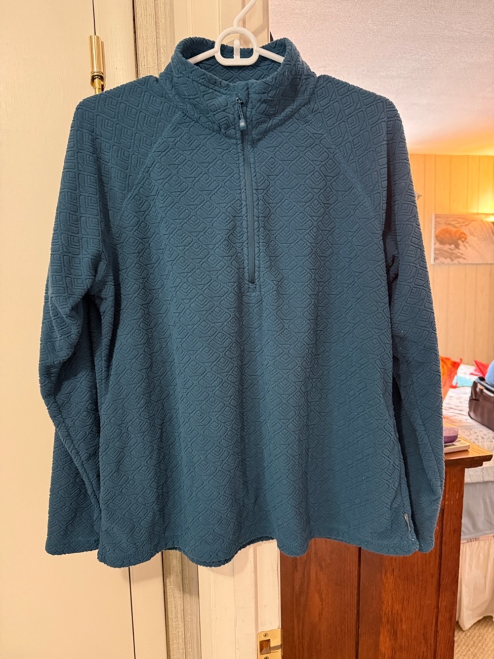 Eddie Bauer Teal Diamond-Textured Half-Zip Pullover